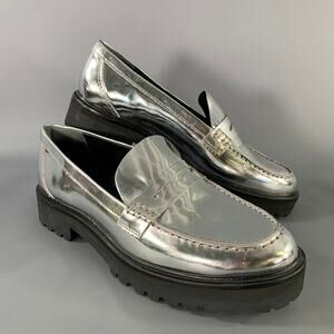 REFORMATION Size 11 Silver Patent Leather Loafer Flats
